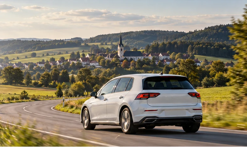 Fahrschulauto auf einer Landstraße im Erzgebirge